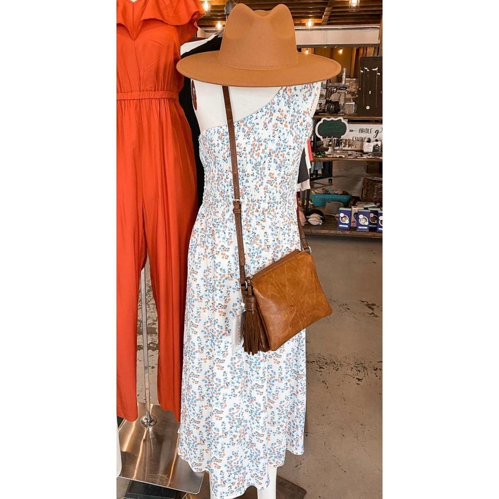 NEW SUPREME FASHION one shoulder graphic print midi dress in multi